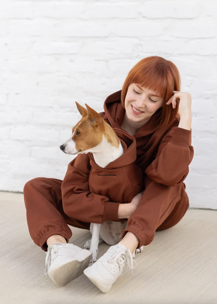 Pawsome Pairs: 10 Adorable Pet Brands That Do Matching Dog and Owner Hoodies Paw-fectly - Image via Good Thomas feat. the Dog Club Social Human Fleece Hoodie + Jogger & Dog Fleece Hoodie in Cognac